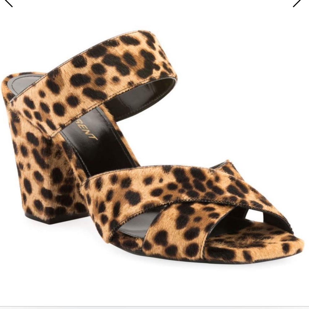 Saint Laurent Oak Printed Calf Hair Slide Sandals